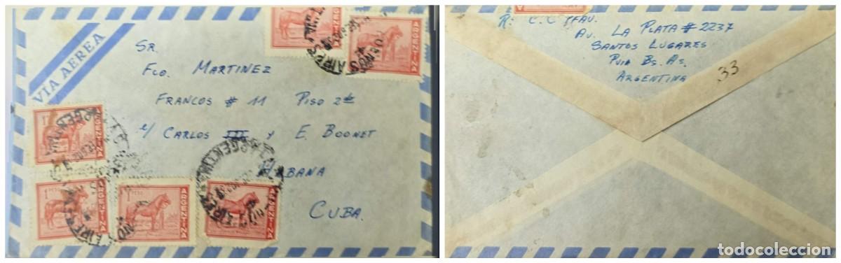 Sellos: O) 1970 circa, ARGENTINA, DOMESTIC HORSE SCT 689 1p rose red, MULTIPLE STAMPS, AIRMAIL CIRCULATED