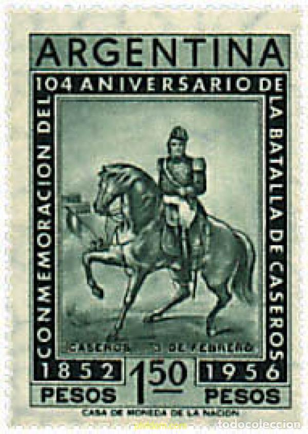Sellos: 60691 MNH ARGENTINA 1956 104 ANIVERSARIO DE LA BATALLA DE CASEROS