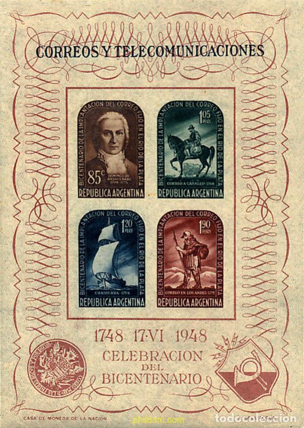 Sellos: 370235 MNH ARGENTINA 1948 BICENTENARIO DEL CORREO EN RIO DE LA PLATA
