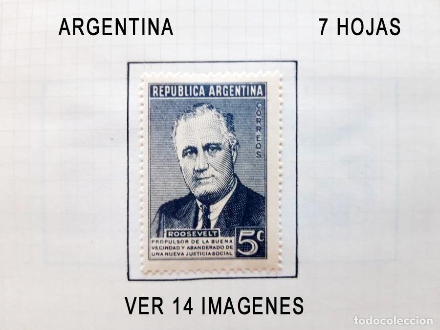 Sellos: Argentina 7 hoijas de &aacute;lbum con sellos. ver 14 im&aacute;genes