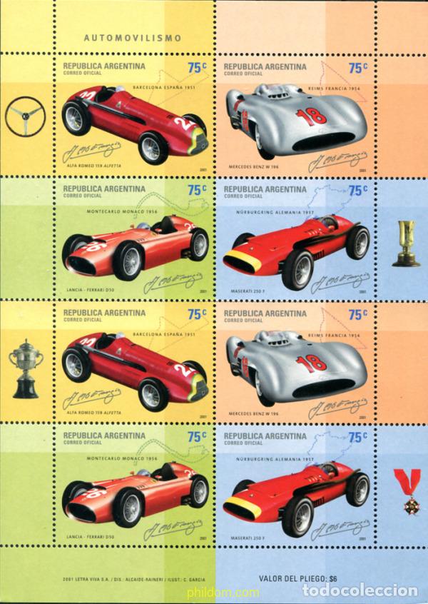 Sellos: 4664 MNH ARGENTINA 2001 COCHES DE CARRERAS