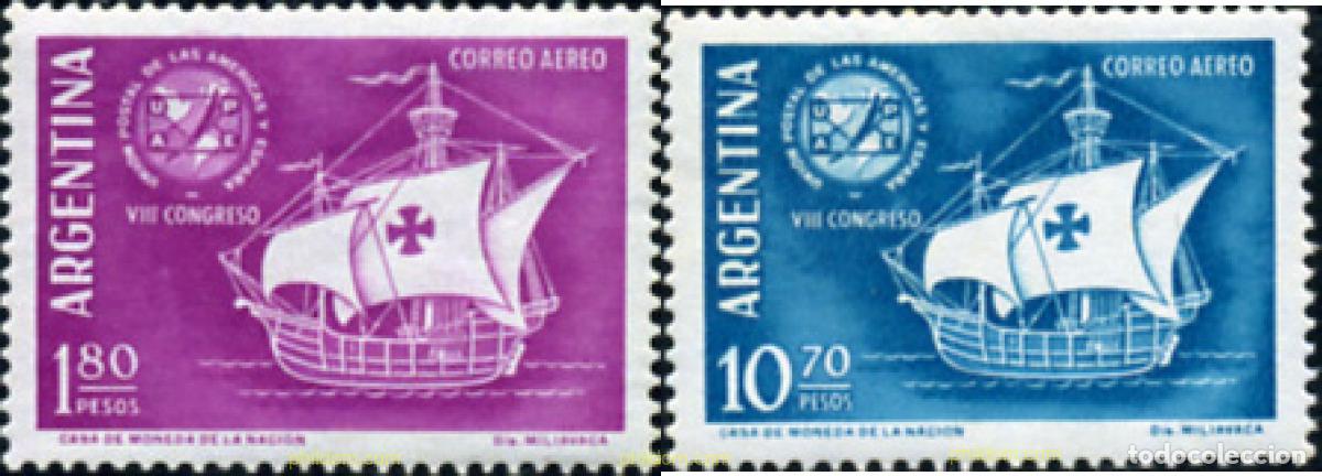 Sellos: 283202 MNH ARGENTINA 1960 8 CONGRESO DE LA UNION POSTAL DE AMERICA Y ESPA&Ntilde;A