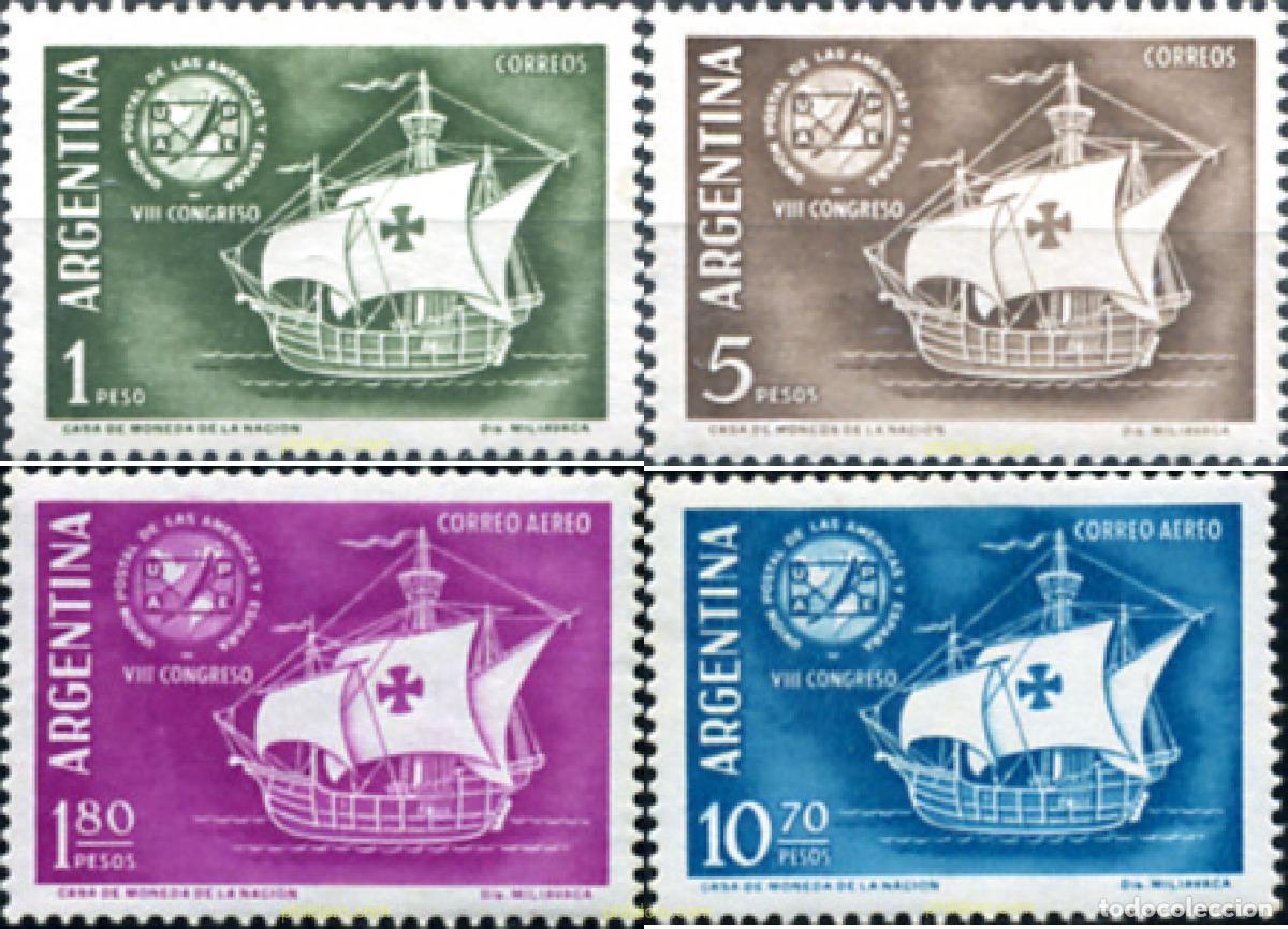 Sellos: 253982 MNH ARGENTINA 1960 8 CONGRESO DE LA UNION POSTAL DE AMERICA Y ESPA&Ntilde;A