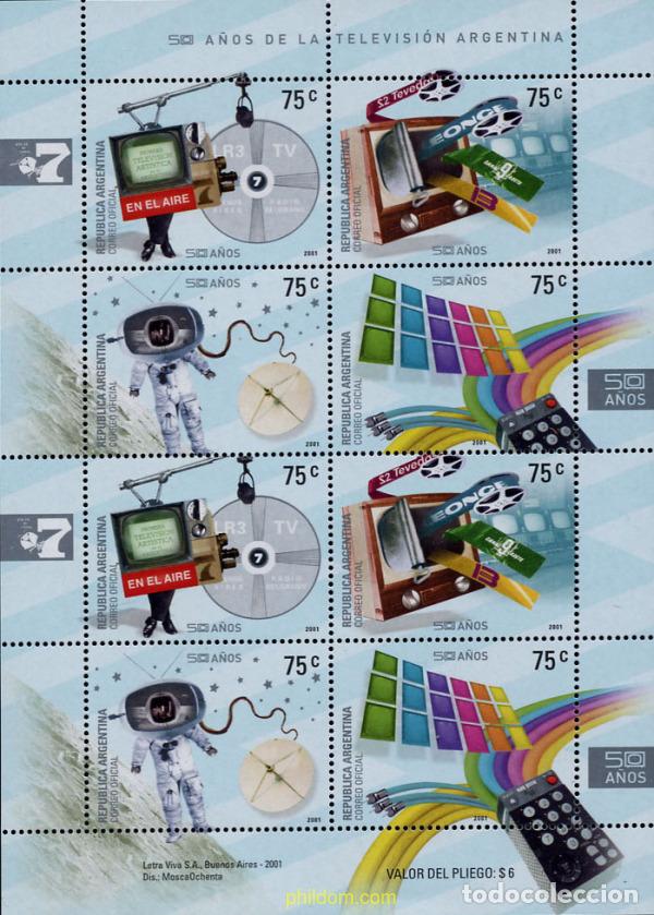 Sellos: 138316 MNH ARGENTINA 2001 50 A&Ntilde;OS DE LA TELEVISION ARGENTINA