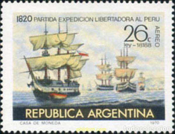 Sellos: 215805 MNH ARGENTINA 1970 150 ANIVERSARIO DE LA PARTIDA DE LA EXPEDICION LIBERTADORA AL PERU