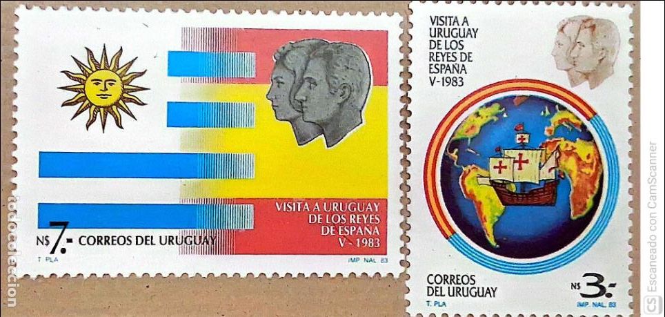 Sellos: Uruguay. 1122/23 Visita de la pareja real de Espa&ntilde;a: Juan Carlos I y Sofia: Globo terr&aacute;queo y la Sta