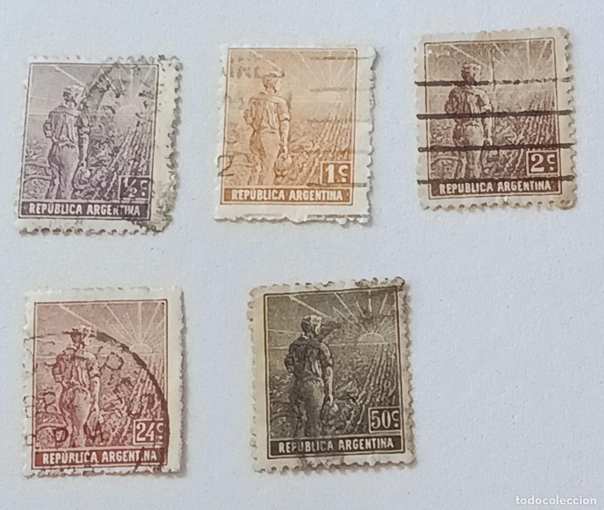 Sellos: Sellos Argentina 1911 Granjero y sol naciente. Sin firma.