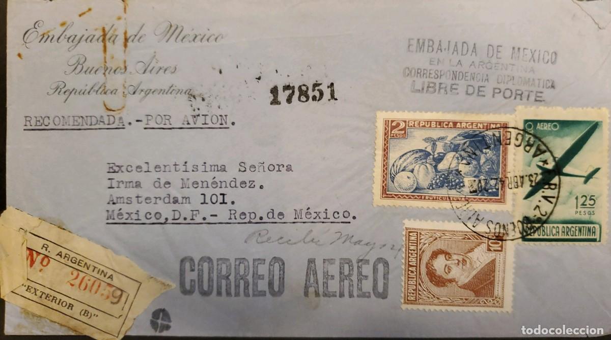 Sellos: TS) 1942 ARGENTINA, FROM BUENOS AIRES TO MEXICO, AIRMAIL, CANCELLATION SLOGAN: EMBASSY OF MEXICO IN