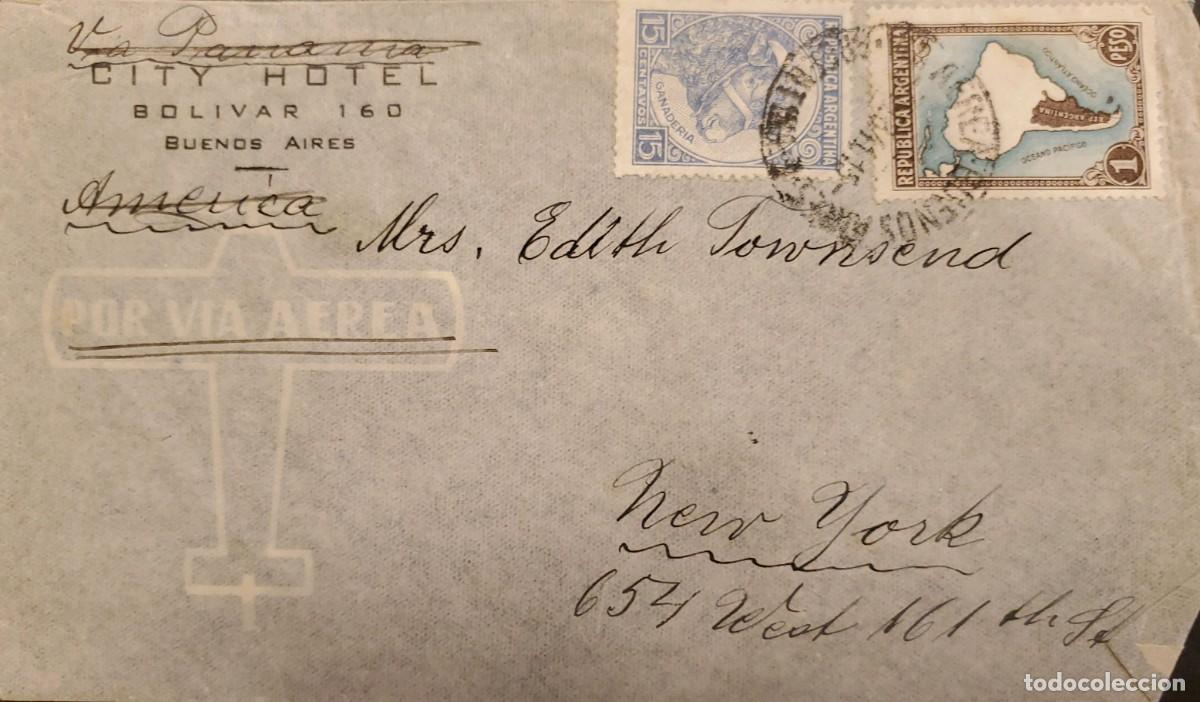Sellos: TS) 1941 ARGENTINA, COVER SENT FROM BUENOS AIRES TO NEW YORK, AIRMAIL, WITH A MAP OF ARGENTINA WITHO
