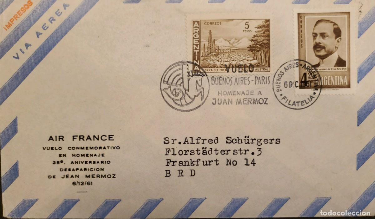Sellos: TS) 1961 ARGENTINA, COVER SENT FROM BUENOS AIRES TO FRANKFURT, AIRMAIL, JEAN MERMOZ COMMEMORATIVE FL
