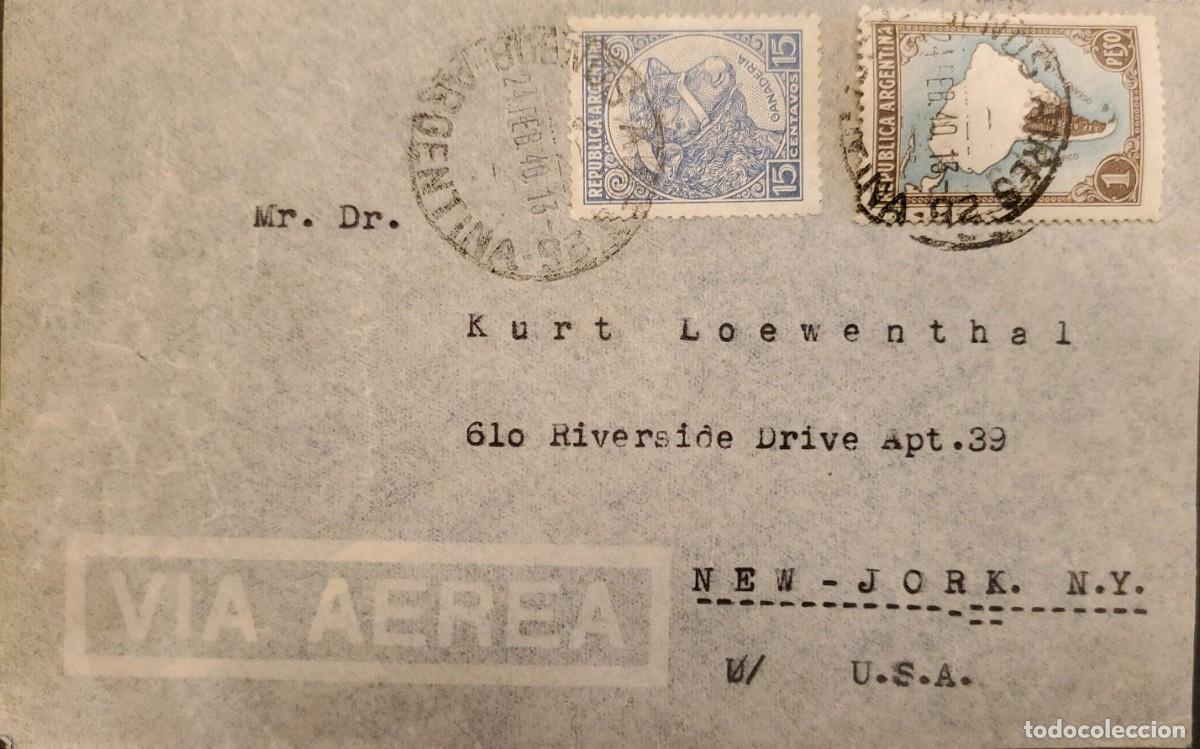Sellos: TS) 1940 ARGENTINA, COVER SENT FROM BUENOS AIRES TO NEW YORK, AIRMAIL, WITH A MAP OF ARGENTINA WITHO