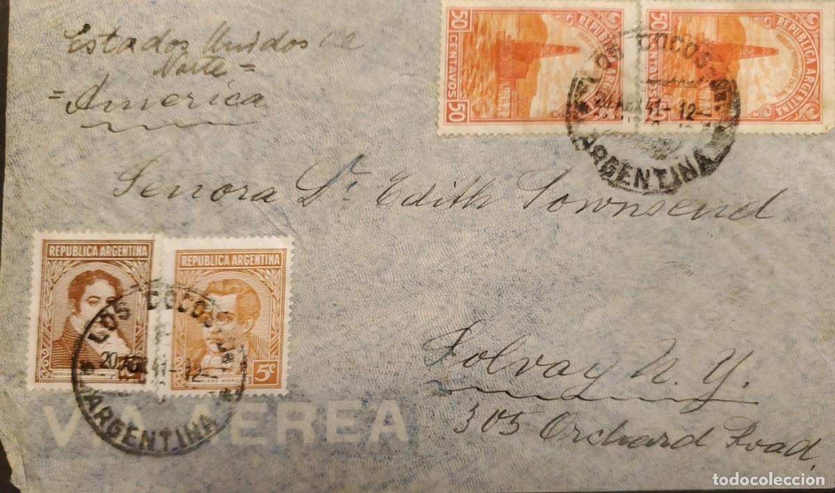 Sellos: TS) 1941 ARGENTINA, OIL, COVER SENT FROM LOS COCOS TO NEW YORK, AIRMAIL,WITH OIL WELL AND BERNARDINO
