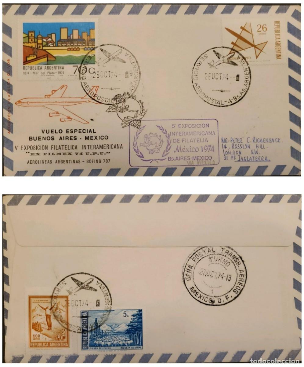 Sellos: TS) 1974 ARGENTINA, COVER SENT FROM BUENOS AIRES TO MEXICO, AIRMAIL, SPECIAL FLIGHT FOR THE 5TH INTE
