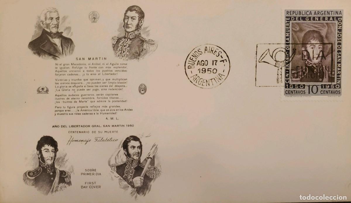 Sellos: TS) 1950 ARGENTINA, FDC, CIRCULATED IN BUENOS AIRES, CENTENARY OF THE DEATH OF GENERAL JOS&Eacute; DE SAN M