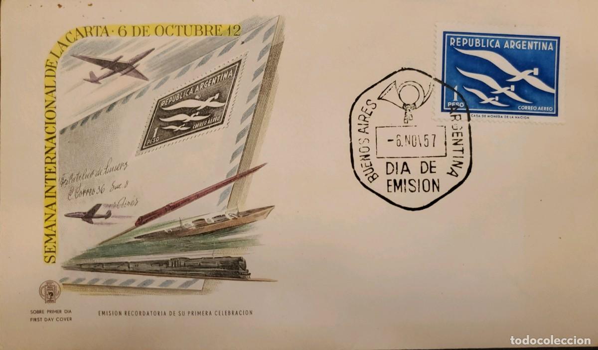 Sellos: TS) 1957 ARGENTINA, FDC, CIRCULATED IN BUENOS AIRES, AIRMAIL, INTERNATIONAL LETTER WEEK, NATIONAL MI