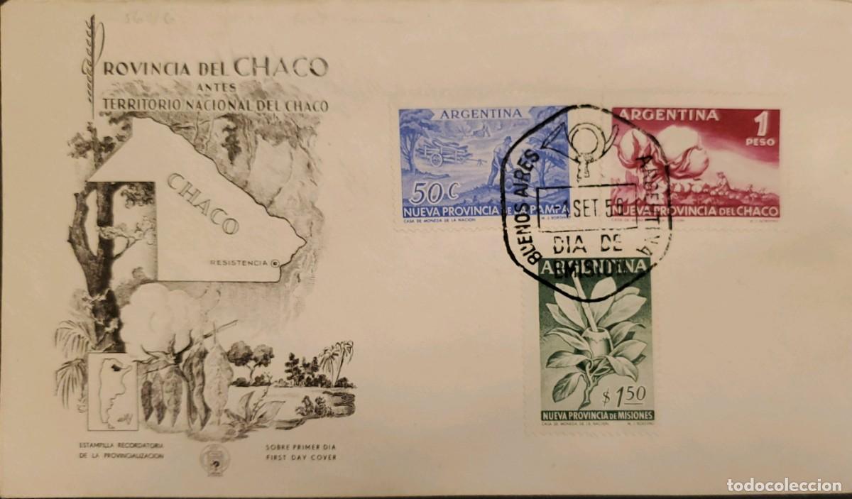 Sellos: TS) 1956 ARGENTINA, FDC,CIRCULATED IN BUENOS AIRES, CHACO PROVINCE, MULTIPLE STAMPS, XF.