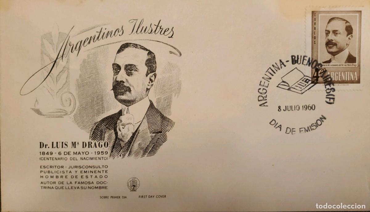 Sellos: TS) 1960 ARGENTINA, FDC, CIRCULATED IN BUENOS AIRES, CENTENARY OF THE BIRTH OF LUIS MAR&Iacute;A DRAGO, XF.
