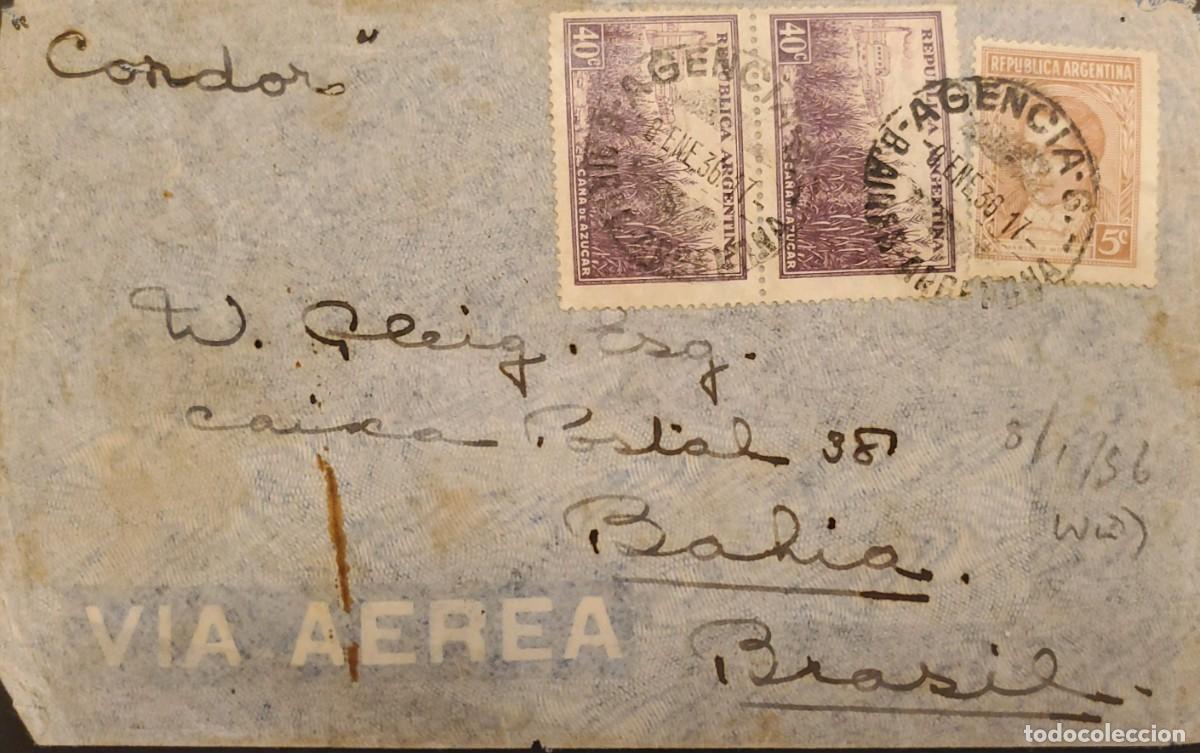 Sellos: TS) 1936 ARGENTINA, CONDOR AIR MAIL, COVER SENT FROM BUENOS AIRES TO BAHIA, BRAZIL, WITH SUGAR CANE