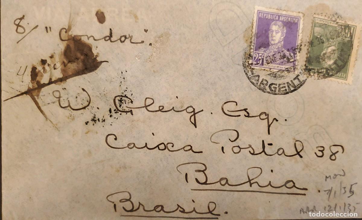 Sellos: TS) 1935 ARGENTINA, CONDOR AIR MAIL, COVER SENT FROM BUENOS AIRES TO BAHIA, BRAZIL, WITH GENERAL JOS