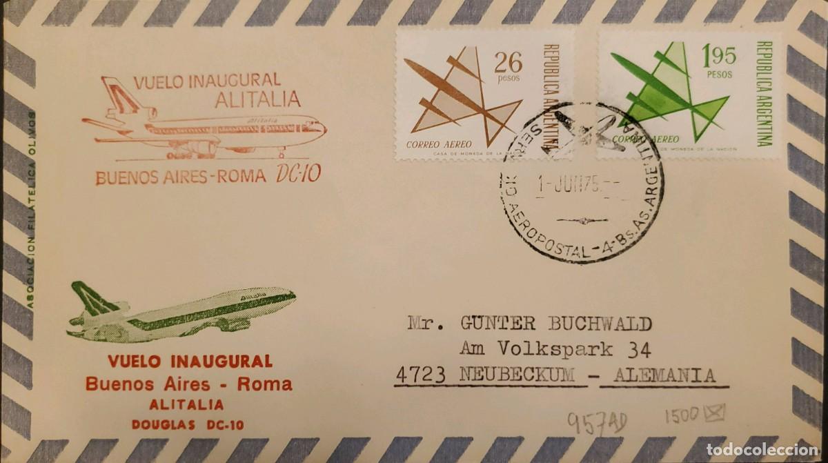 Sellos: TS) 1975 ARGENTINA, ALITALIA INAUGURAL FLIGHT, COVER SENT FROM BUENOS AIRES TO NEUBECKUM,GERMANY, VF