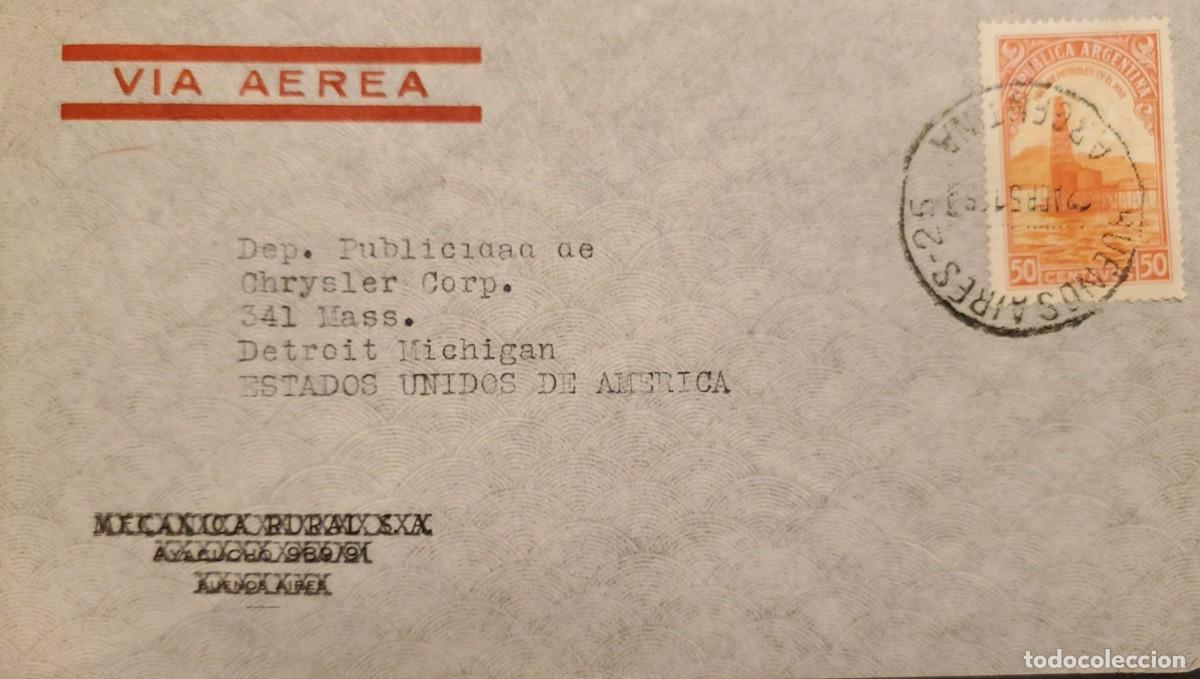 Sellos: TS) 1951 ARGENTINA, OIL, COVER SENT FROM BUENOS AIRES TO DETROIT, USA, AIRMAIL, WITH OIL WELL, VF.