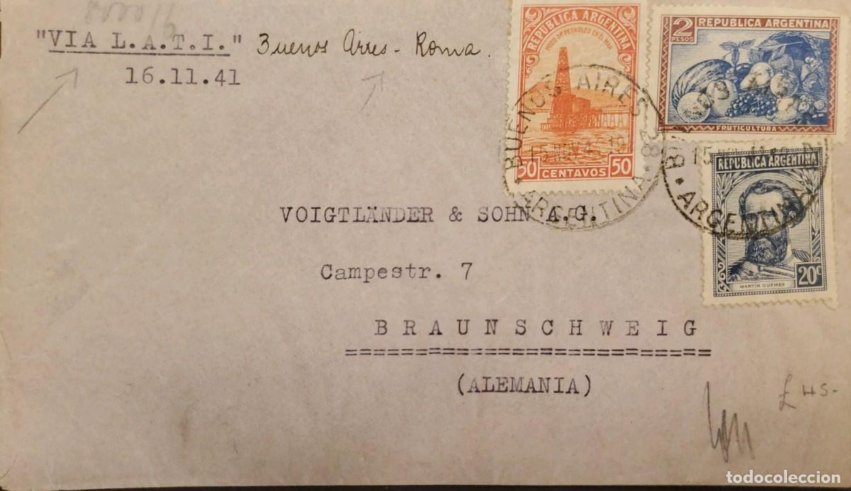 Sellos: TS) 1941 ARGENTINA, OIL, COVER SENT FROM BUENOS AIRES TO BRAUNSCHWEIG, GERMANY, VIA L.A.T.I.; WITH O