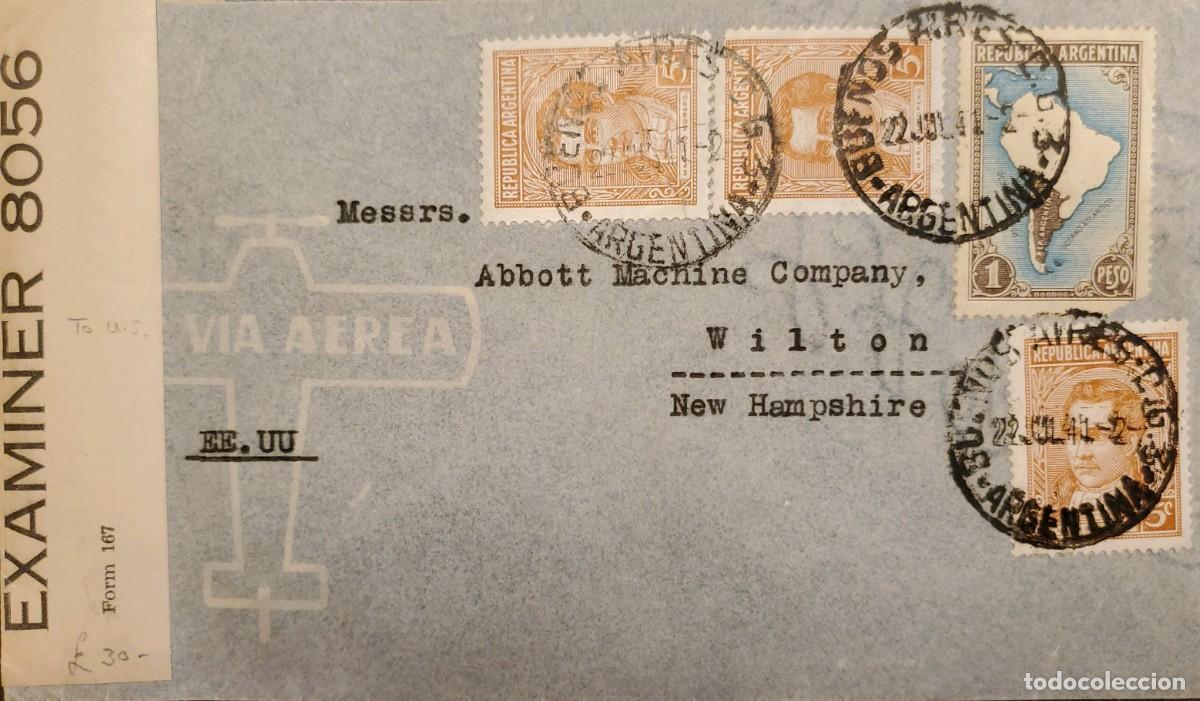 Sellos: TS) 1941 ARGENTINA, CENSORSHIP, COVER SENT FROM BUENOS AIRES TO WILTON, USA, AIRMAIL, WITH MARIANO M