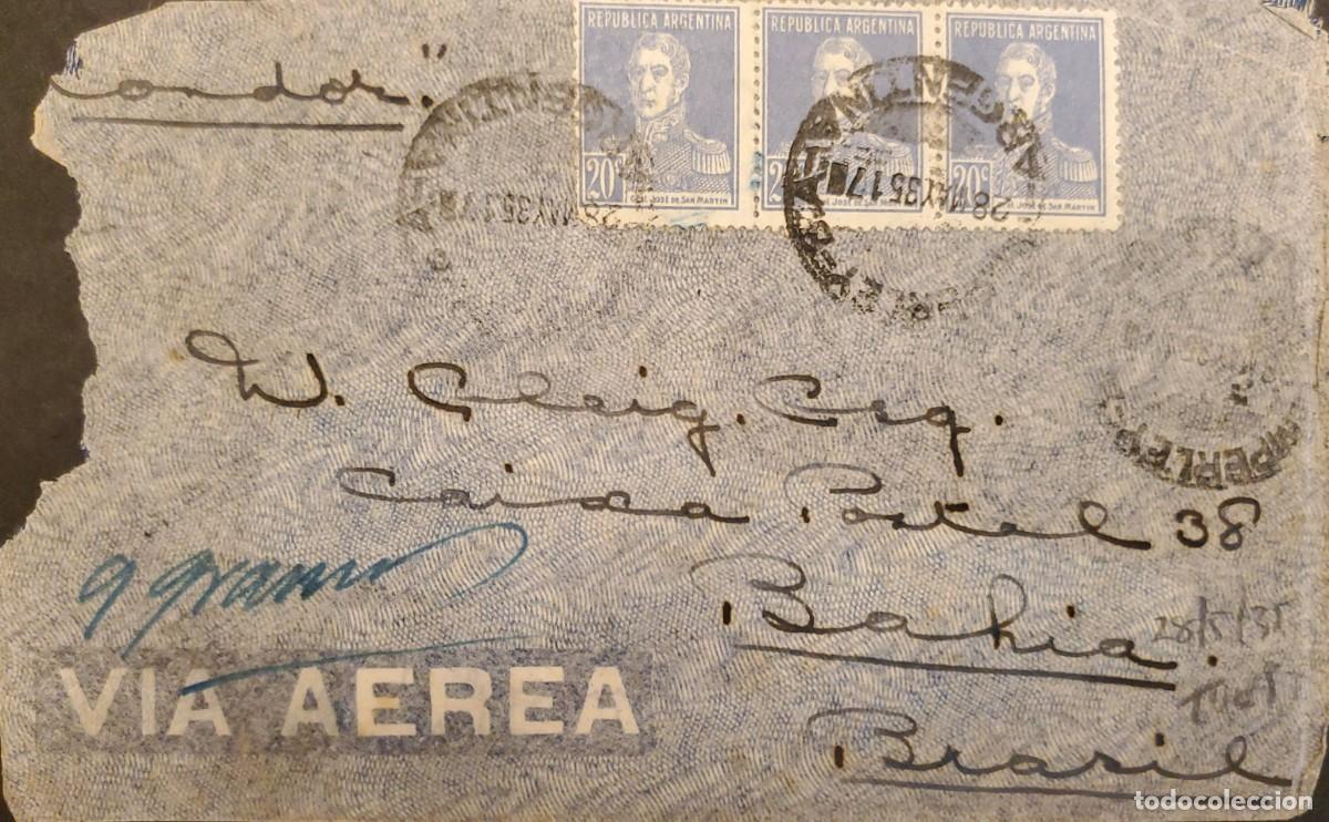 Sellos: TS) 1935 ARGENTINA, CONDOR AIRMAIL, COVER SENT FROM TEMPERLEY TO BAHIA, BRAZIL, WITH GENERAL SAN MAR