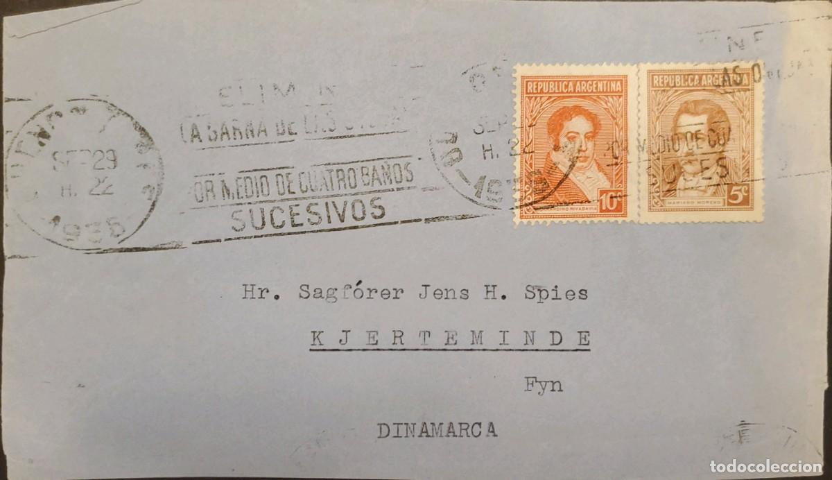 Sellos: TS) 1936 ARGENTINA, CANCELLATION SLOGAN, COVER SENT FROM BUENOS AIRES TO KERTEMINDE, DENMARK, WITH B