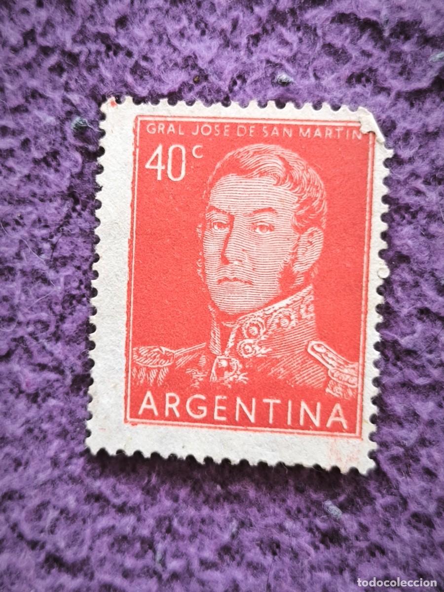 Sellos: Sello Argentina 40 Centavos General Jos&eacute; De San Mart&iacute;n Filatelia Coleccionismo