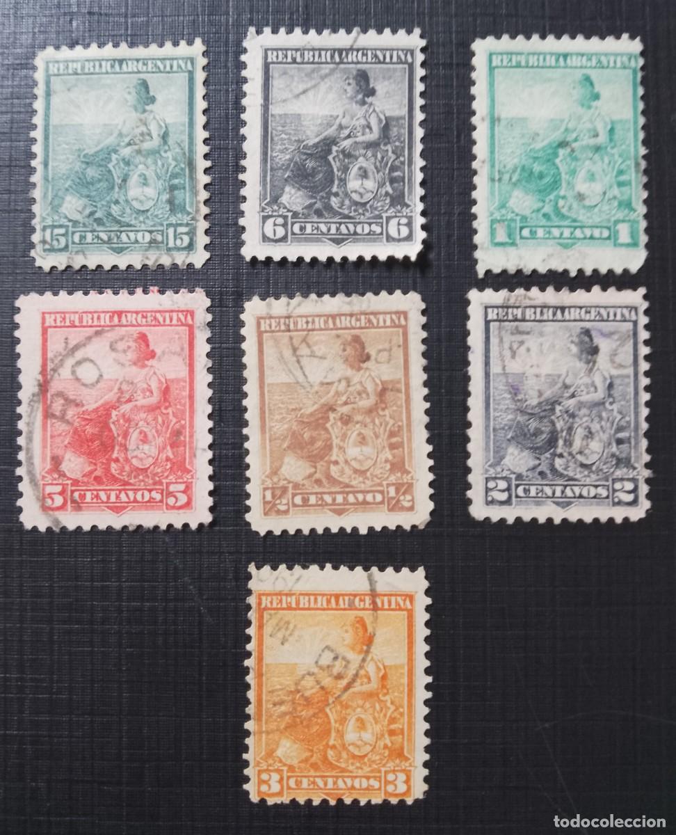 Sellos: LOTE 7 SELLOS DIFERENTES - A&Ntilde;O 1901 - LIBERTAD SENTADA CON ESCUDO