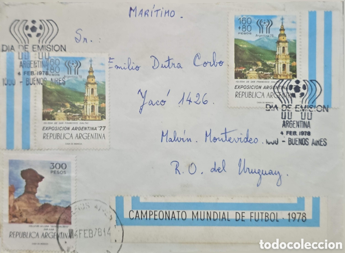 Sellos: CA)Argentina + 1978 + FIFA World Cup First Day Cover + Envelope postmarked Buenos Aires on February