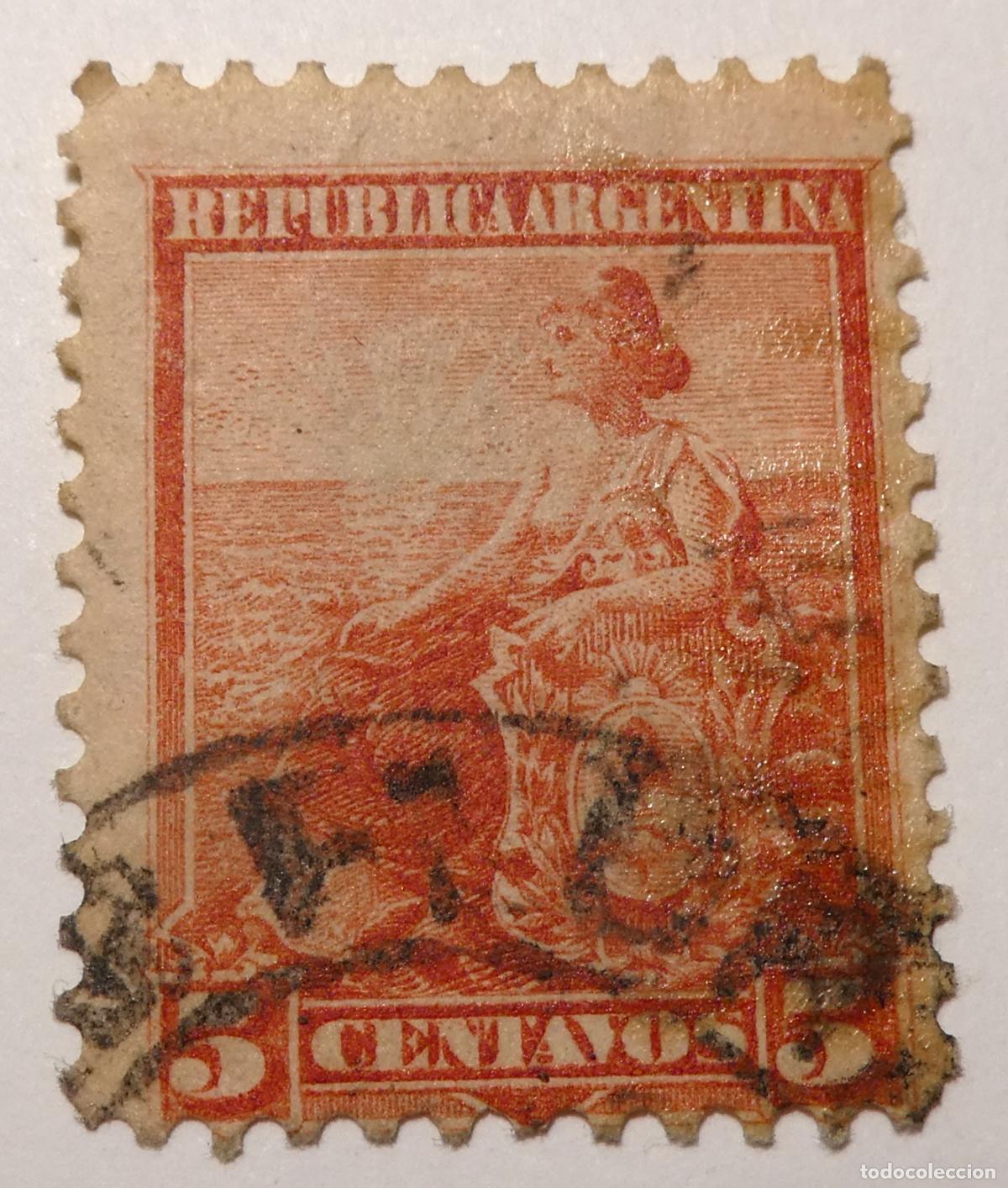 Sellos: Sello postal de Rep&uacute;blica Argentina de 5 centavos 1899