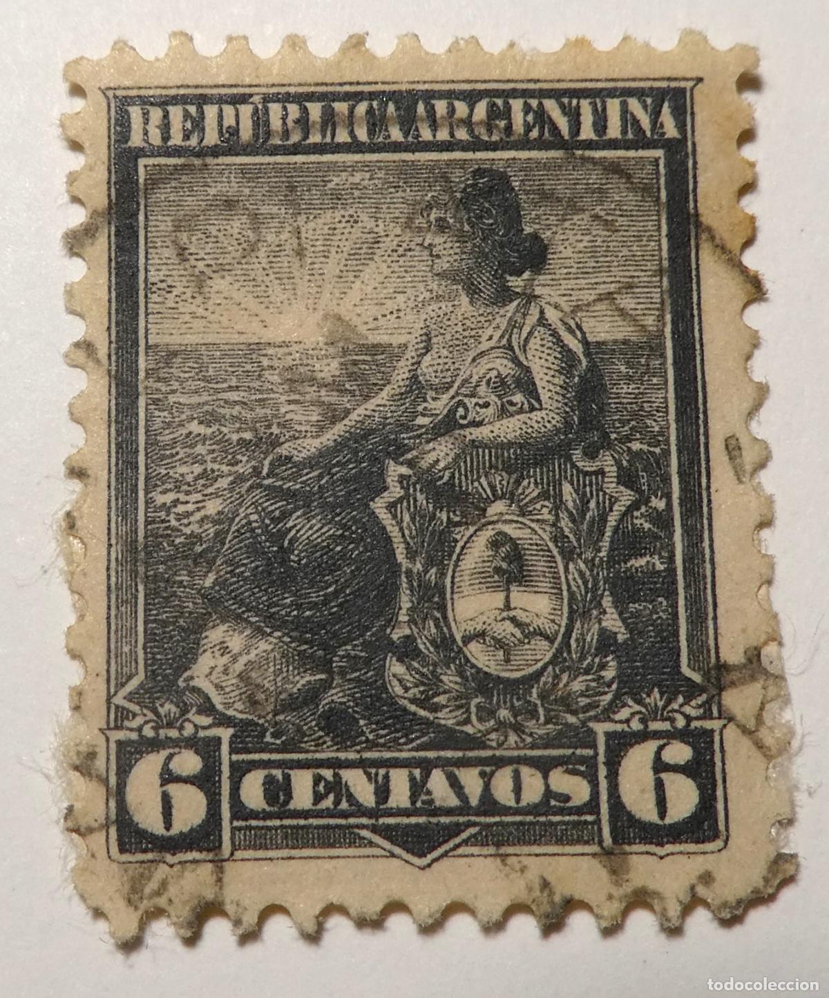 Sellos: Sello postal de Rep&uacute;blica Argentina de 6 centavos 1899