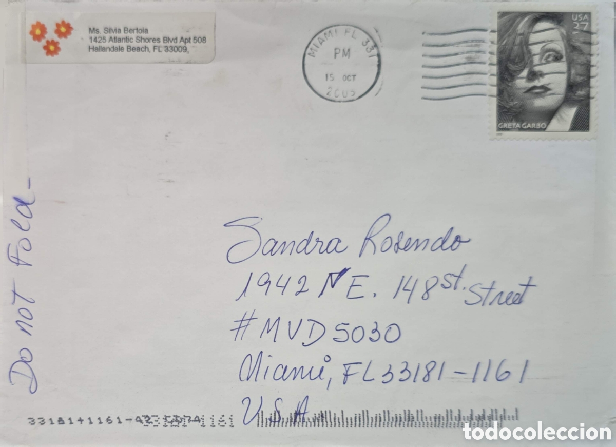 Sellos: CA)United States + 1990s + Personal Correspondence + Envelope postmarked October 15 from Miami, Flor