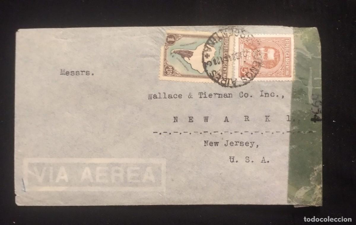 Sellos: TS) CIRCA 1943 ARGENTINA, COVER SENT FROM BUENOS AIRES TO NEW JERSEY, AIRMAIL, WITH A MAP OF ARGENTI