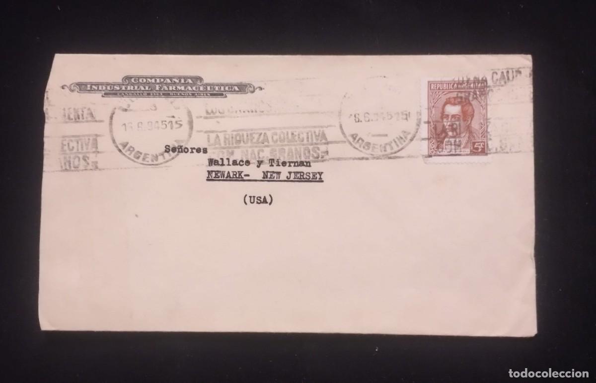 Sellos: TS) 1945 ARGENTINA, CANCELLATION SLOGAN, COVER SENT FROM BUENOS AIRES TO NEW JERSEY, WITH MARIANO MO