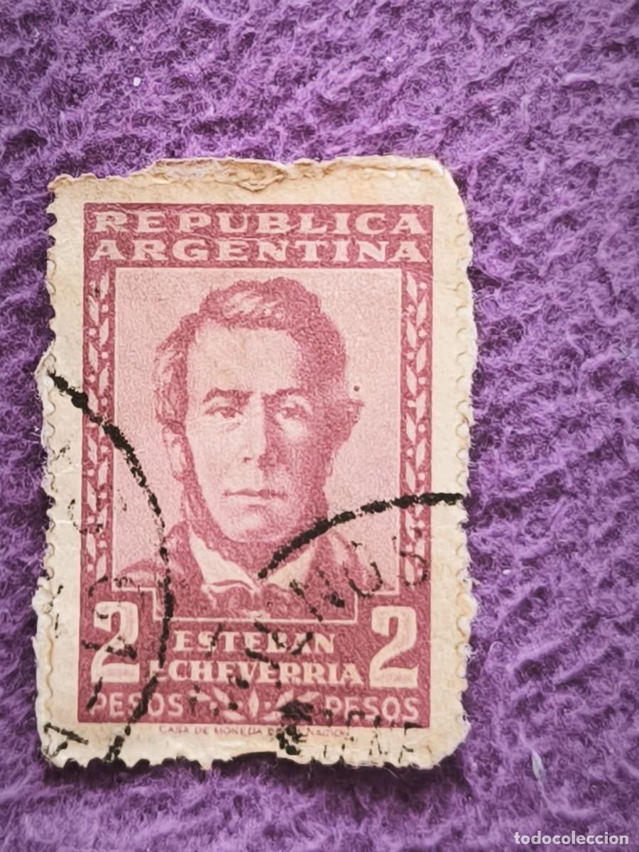 Sellos: Sello Rep&uacute;blica Argentina Correos 2 Pesos &ndash; Esteban Echeverr&iacute;a (Casa De Moneda De La Naci&oacute;n)