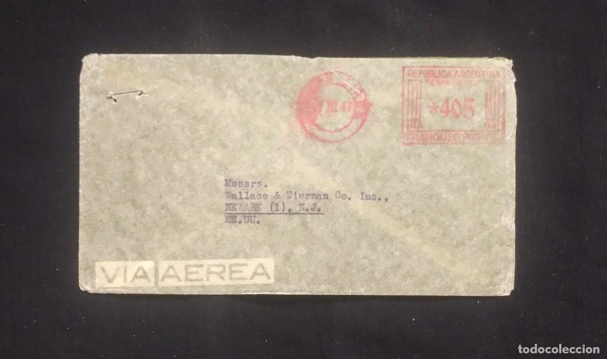 Sellos: TS) CIRCA 1947 ARGENTINA, MECHANICAL POSTAGE, AIRMAIL, COVER SENT FROM BUENOS AIRES TO NEW JERSEY.