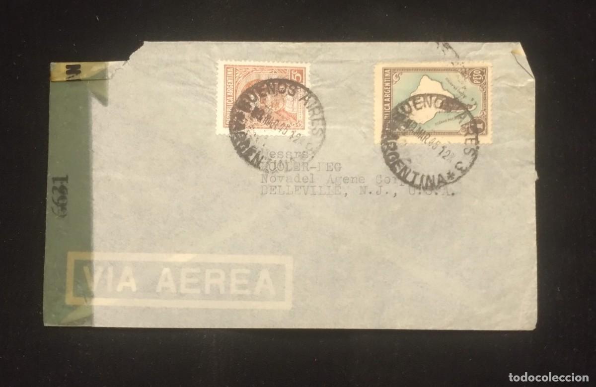 Sellos: TS) 1945 ARGENTINA, COVER SENT FROM BUENOS AIRES TO NEW JERSEY, AIRMAIL, WITH A MAP OF ARGENTINA WIT