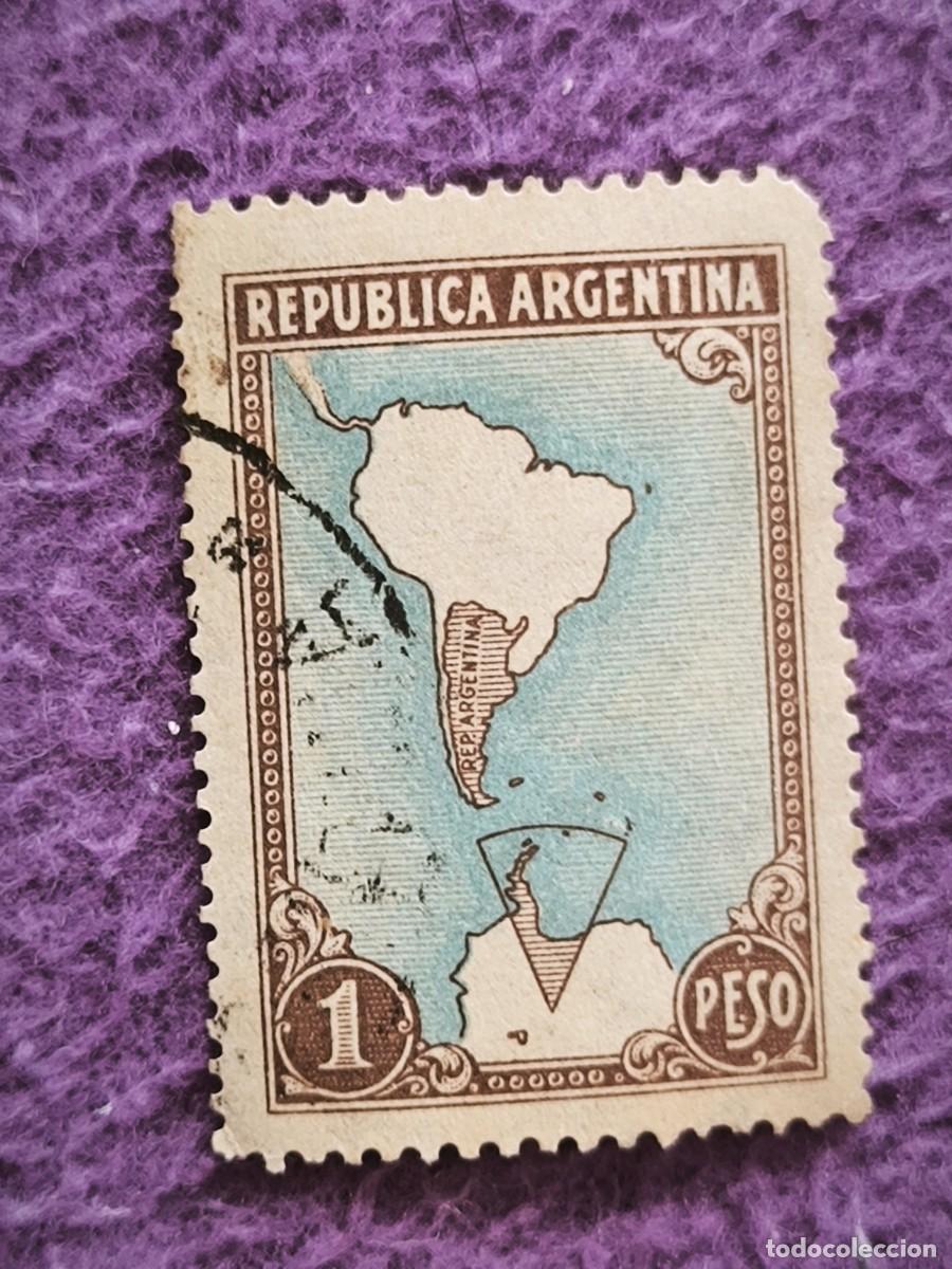 Sellos: Sello Rep&uacute;blica Argentina Correos 1 Peso &ndash; Mapa De Sudam&eacute;rica Con Ant&aacute;rtida Argentina