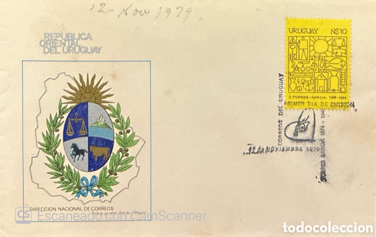 Sellos: CA) URUGUAY 1979.First Day Cover of Issue of a stamp honoring J. Torres-Garc&iacute;a (1876&ndash;1948), the reno