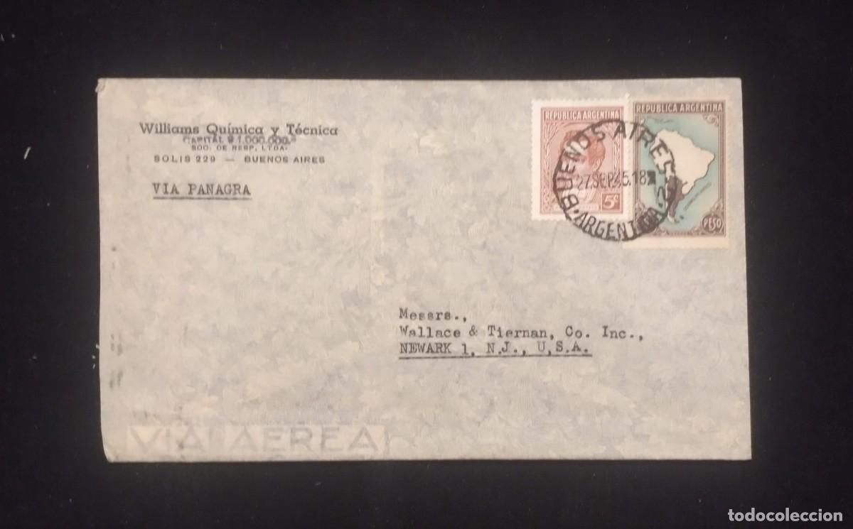 Sellos: TS) 1945 ARGENTINA, COVER SENT FROM BUENOS AIRES TO NEW JERSEY, AIRMAIL VIA PANAGRA, WITH A MAP OF A
