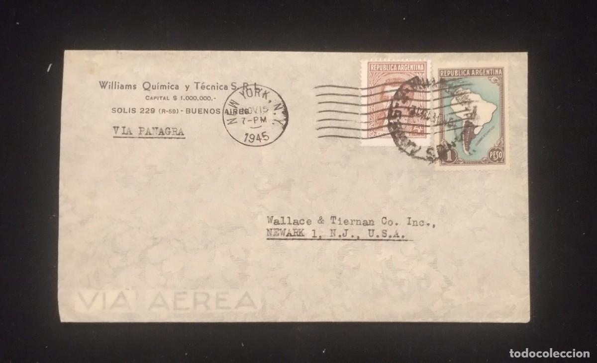 Sellos: TS) 1945 ARGENTINA, COVER SENT FROM BUENOS AIRES TO NEW JERSEY, AIRMAIL VIA PANAGRA, WITH A MAP OF A