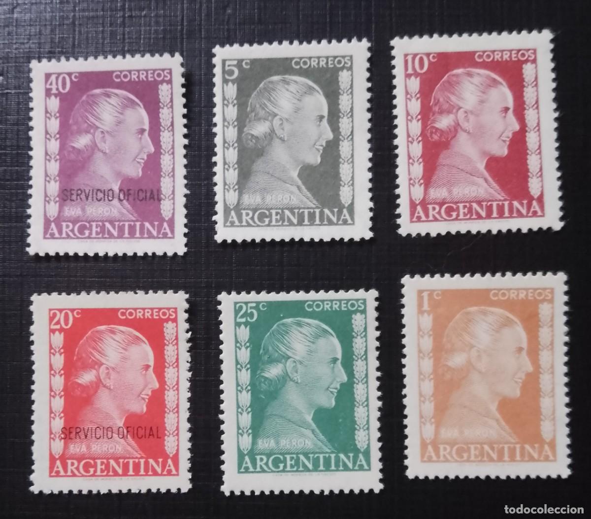 Sellos: LOTE 6 SELLOS DE ARGENTINA, A&Ntilde;O 1952, EVA PER&Oacute;N