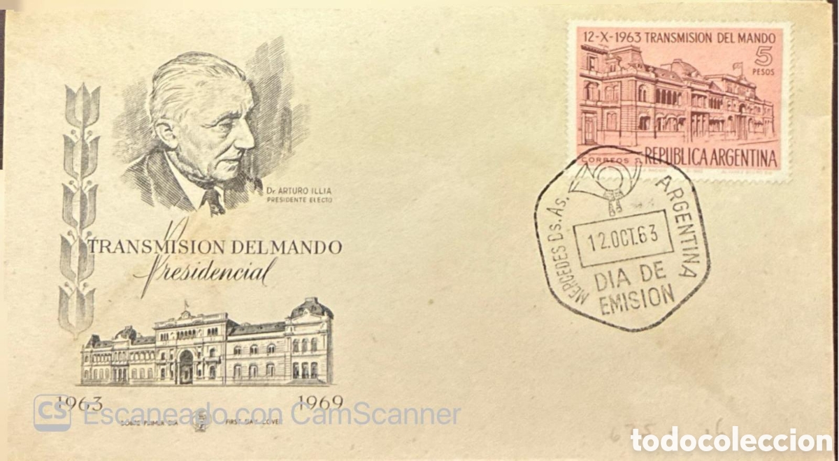 Sellos: CA)Argentina.1963 (Presidential Transfer of Power / Dr. Arturo Illia stamp, issued October 12, 1963)