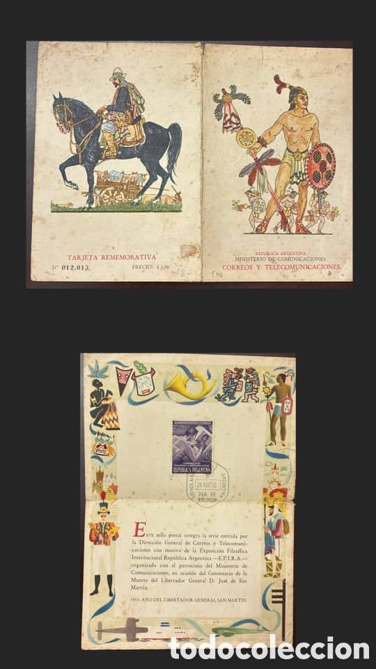 Sellos: CA)Argentina, 1947, Centenary of San Mart&iacute;n. Commemorative philatelic card issued by the Ministry of