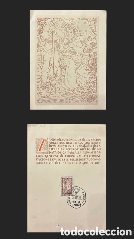 Sellos: CA)Argentina, 1943, Farmer&rsquo;s Day Commemoration. Special issue celebrating the role of agricultural w