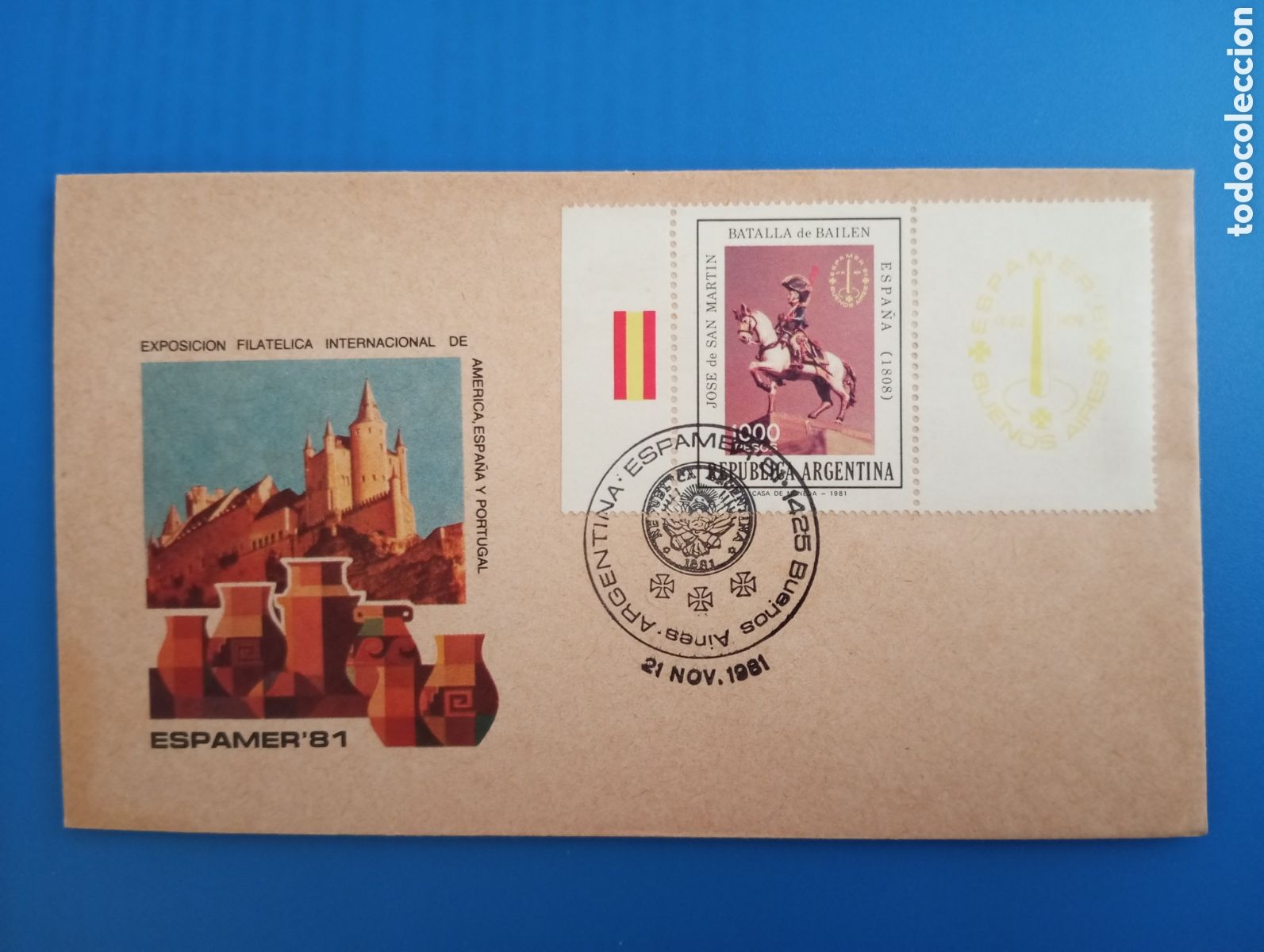 Sellos: ARGENTINA 1981, SPD HISPAMER, BATALLA DE BAILEN
