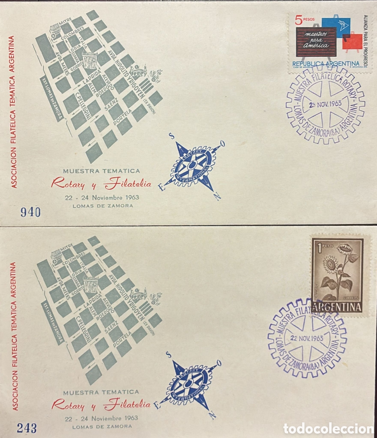 Sellos: CA)Argentina 1963 Set Rotary Club commemorative covers and first day covers issued
